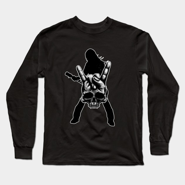 Rock Skull Guitarist Long Sleeve T-Shirt by KUH-WAI-EE